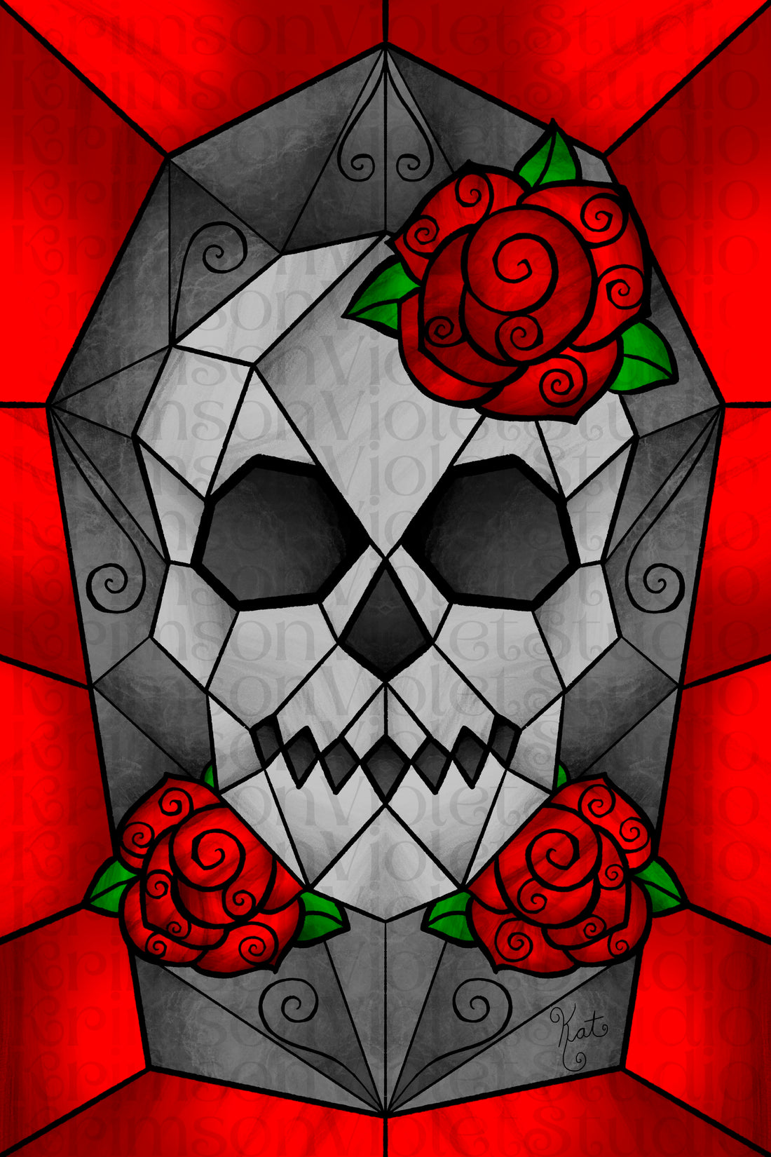 💀🌹ASMR iPad Painting | Geometric White Skull With Swirled Red Roses | Pencil Sounds | No Talking 🌹💀