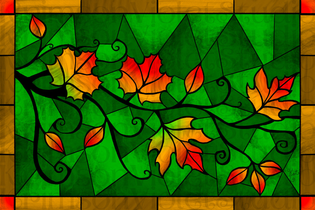 🍁🍂 ASMR iPad Painting | Stained Glass Tree Branch With Autumn Leaves | Pencil Sounds