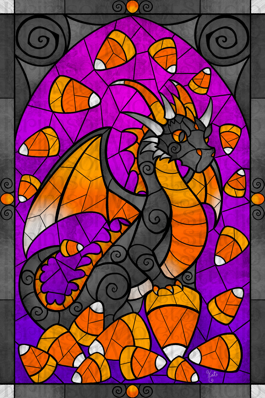 🐉🤍🧡💛 ASMR iPad Painting | Stained Glass Candy Corn Dragon | Pencil Sounds