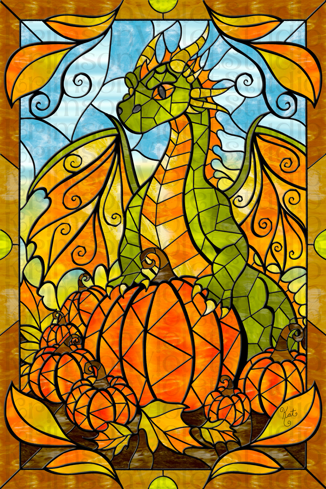 🐉🎃🍂ASMR iPad Painting | Stained Glass Autumn Pumpkin Dragon #2 | Pencil Sounds