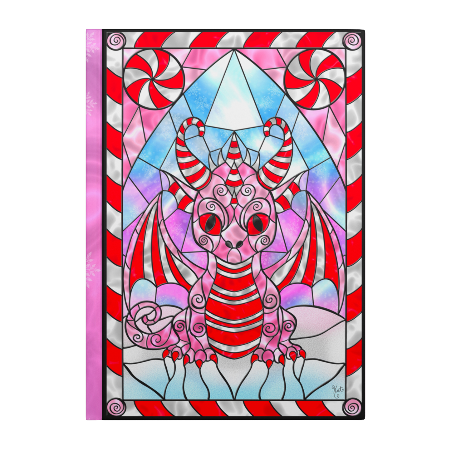 Stained Glass Candy Cane Dragon | Artist Signature | Hardcover Journal