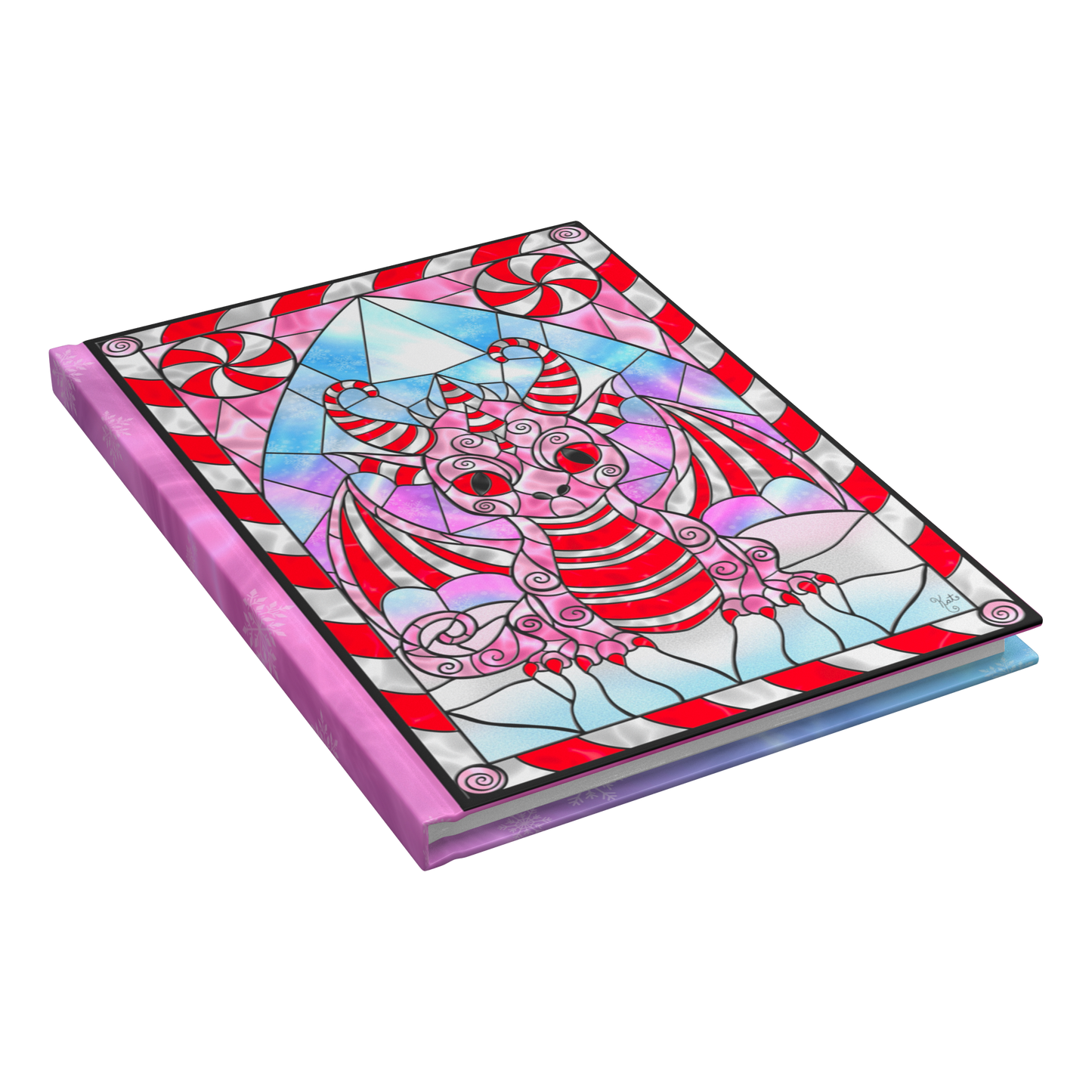 Stained Glass Candy Cane Dragon | Artist Signature | Hardcover Journal