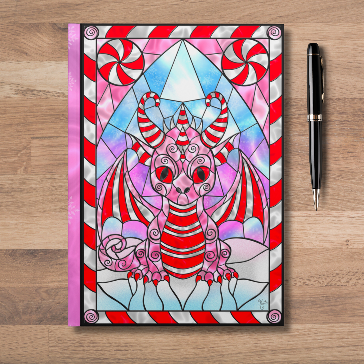 Stained Glass Candy Cane Dragon | Artist Signature | Hardcover Journal