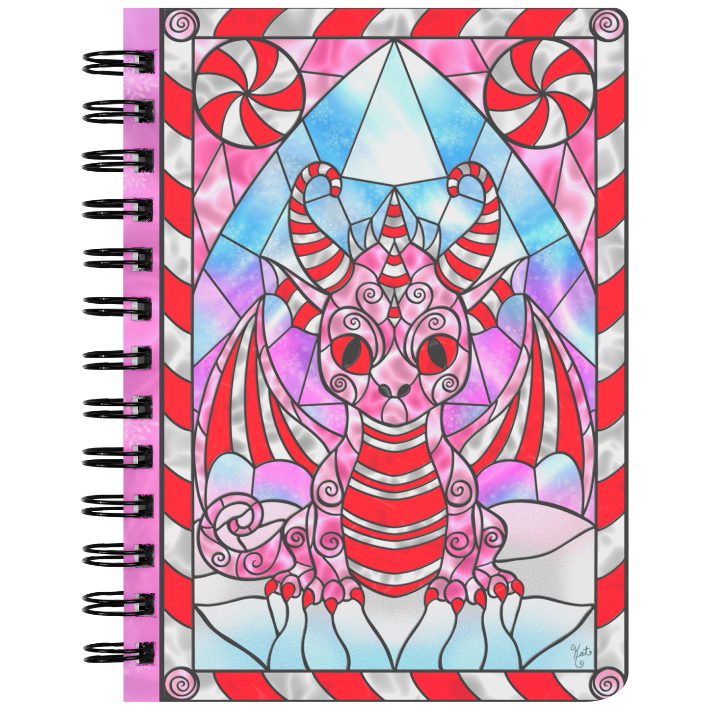 Stained Glass Candy Cane Dragon | Artist Signature | Spiral Notebook