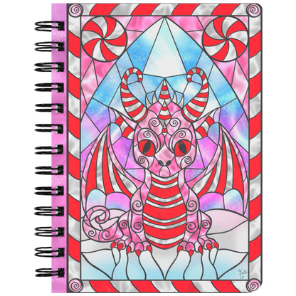 Stained Glass Candy Cane Dragon | Artist Signature | Spiral Notebook