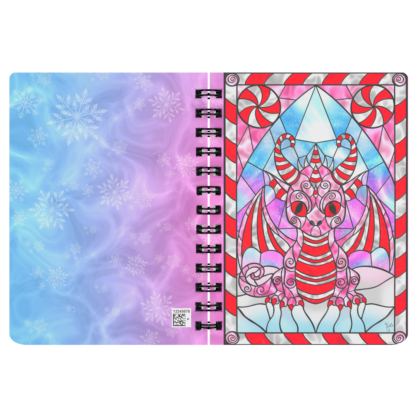 Stained Glass Candy Cane Dragon | Artist Signature | Spiral Notebook