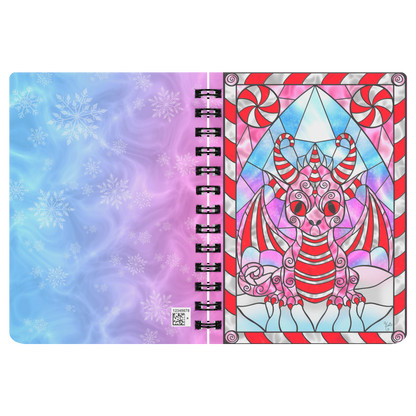 Stained Glass Candy Cane Dragon | Artist Signature | Spiral Notebook