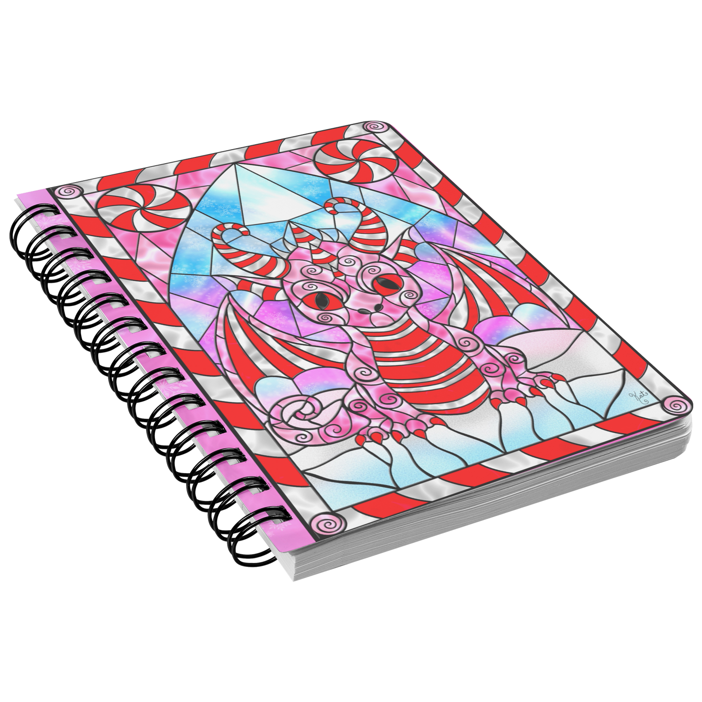 Stained Glass Candy Cane Dragon | Artist Signature | Spiral Notebook