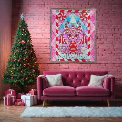 Stained Glass Candy Cane Dragon | Artist Signature | Woven Blanket