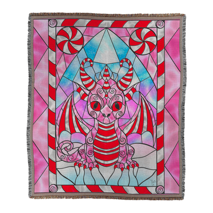 Stained Glass Candy Cane Dragon | Artist Signature | Woven Blanket