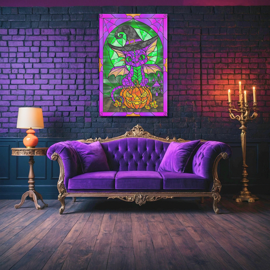 Stained Glass Baby Witch Dragon | Artist Signature | Rectangle Canvas Wrap