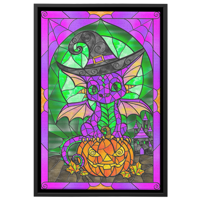 Stained Glass Baby Witch Dragon | Artist Signature | Rectangle Framed Canvas