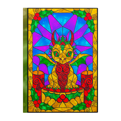 Stained Glass Golden Holly Berry Dragon | Artist Signature | Hardcover Journal