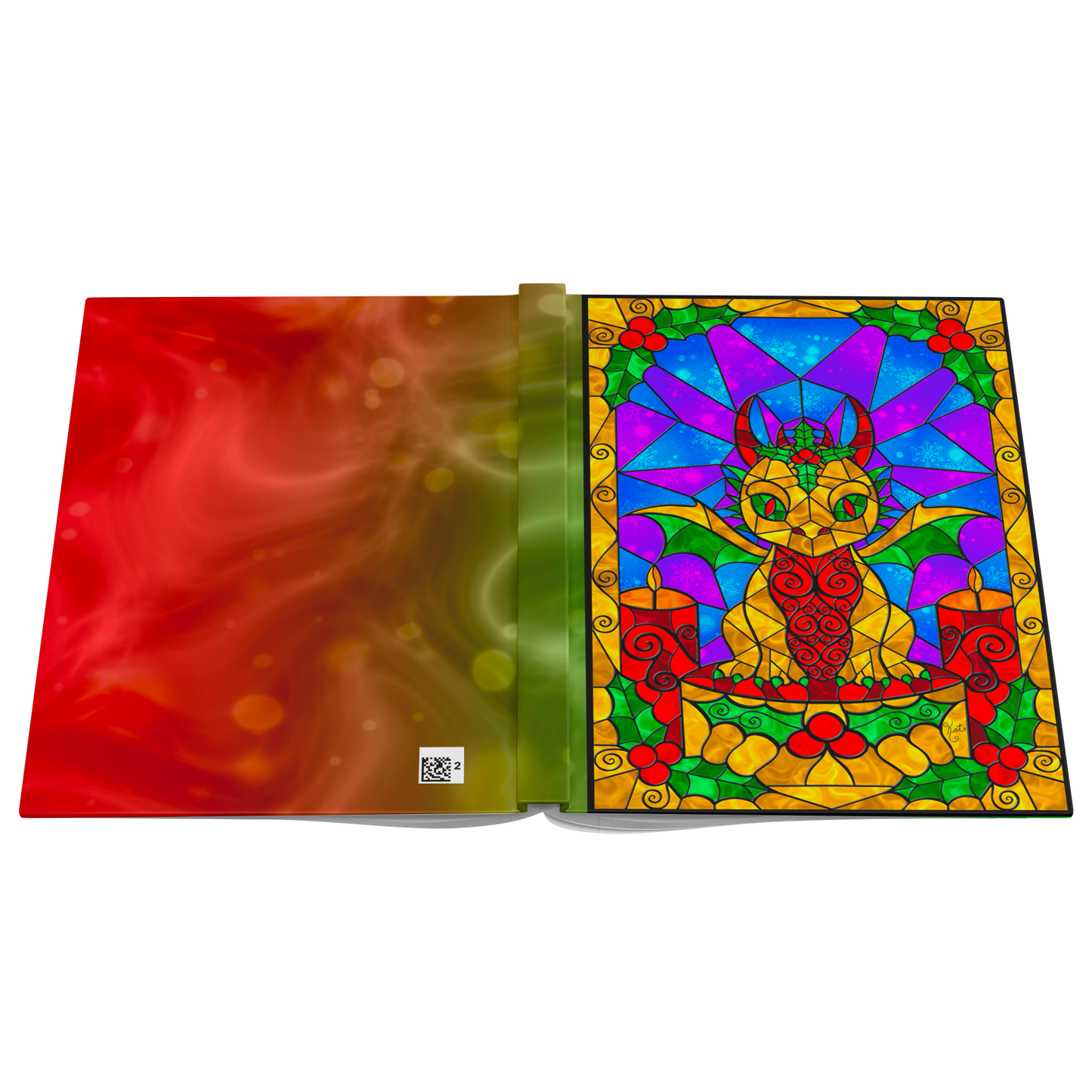 Stained Glass Golden Holly Berry Dragon | Artist Signature | Hardcover Journal