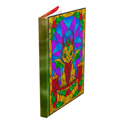 Stained Glass Golden Holly Berry Dragon | Artist Signature | Hardcover Journal