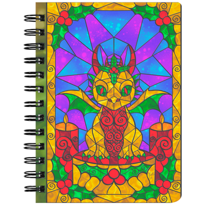 Stained Glass Golden Holly Berry Dragon | Artist Signature | Spiral Notebook