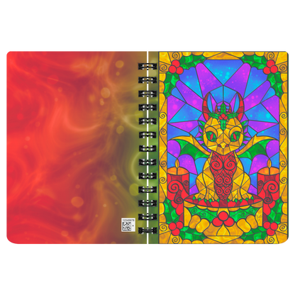 Stained Glass Golden Holly Berry Dragon | Artist Signature | Spiral Notebook