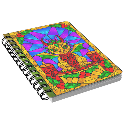 Stained Glass Golden Holly Berry Dragon | Artist Signature | Spiral Notebook