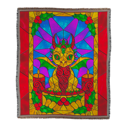 Stained Glass Golden Holly Berry Dragon | Artist Signature | Woven Blanket