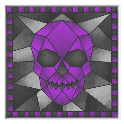 Stained Glass Geometric Purple Skull | Artist Signature | Square Framed Canvas