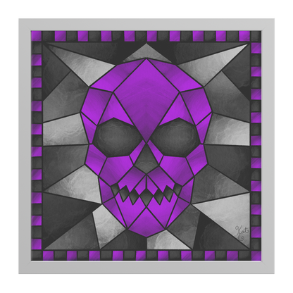 Stained Glass Geometric Purple Skull | Artist Signature | Square Framed Art Print