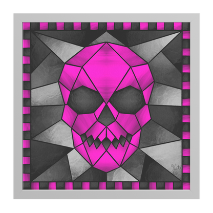 Stained Glass Geometric Pink Skull | Artist Signature | Square Framed Art Print