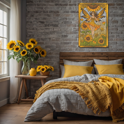 Stained Glass Sunflower Fairy | Artist Signature | Rectangle Canvas Wrap