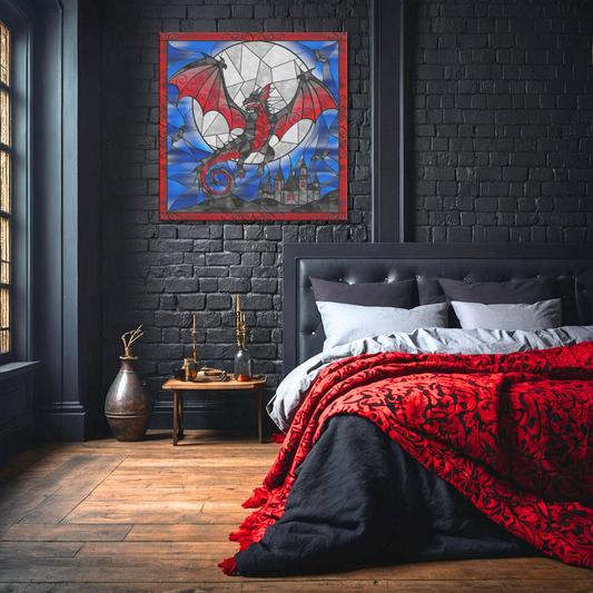 Stained Glass Vampire Bat Dragon | Artist Signature | Square Canvas Wrap