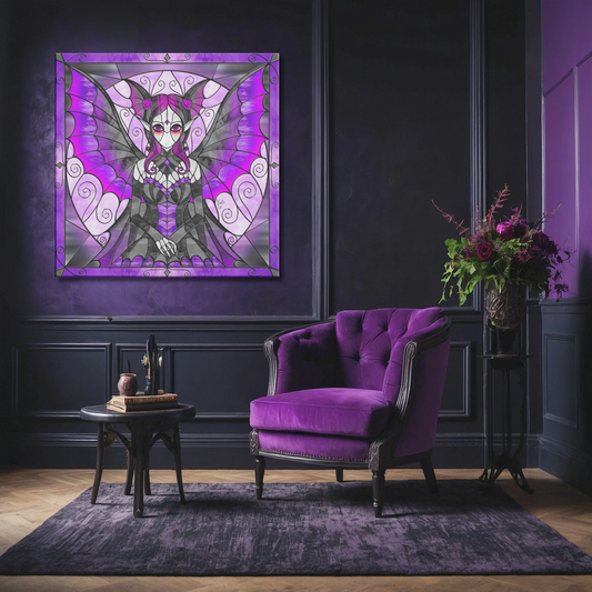 Stained Glass Violet Vampire Fairy | Artist Signature | Square Canvas Wrap