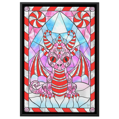 Stained Glass Candy Cane Dragon | Artist Signature | Rectangle Framed Canvas