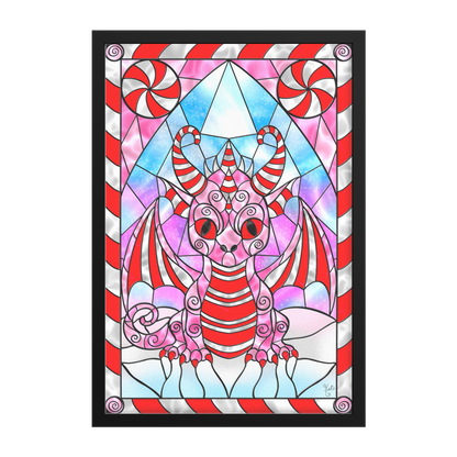 Stained Glass Candy Cane Dragon | Artist Signature | Rectangle Framed Art Print