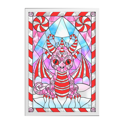 Stained Glass Candy Cane Dragon | Artist Signature | Rectangle Framed Art Print