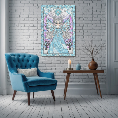 Stained Glass Winter Fairy Queen | Artist Signature | Rectangle Canvas Wrap