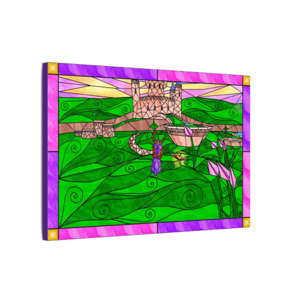Stained Glass Gamer Dragon Landscape – Artisans - Original Digital Artwork on Canvas