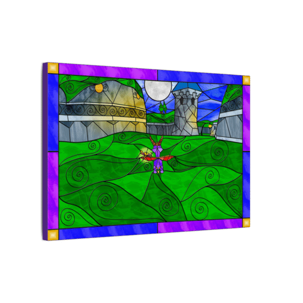 Stained Glass Gamer Dragon Landscape – Dark Hollow - Original Digital Artwork on Canvas