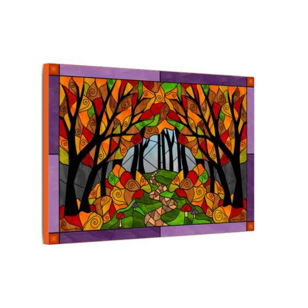 Stained Glass Enchanted Autumn Forest Landscape – Original Digital Artwork on Canvas