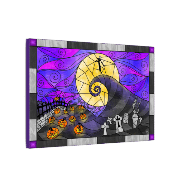 Stained Glass Halloween Spiral Hill Landscape – Original Digital Artwork on Canvas