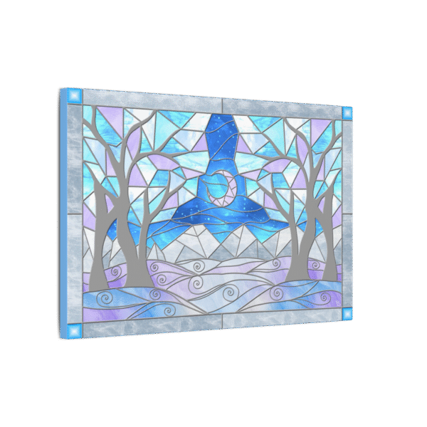 Stained Glass Winter Night Forest Landscape – Original Digital Artwork on Canvas
