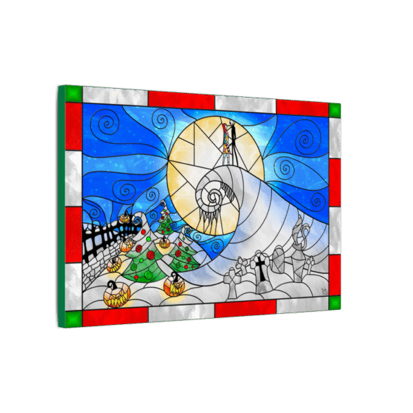 Stained Glass Christmas Spiral Hill Landscape – Original Digital Artwork on Canvas