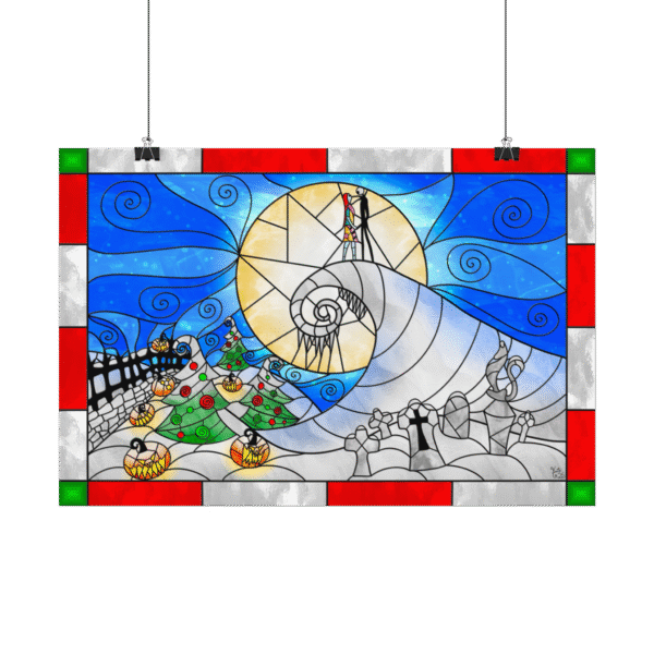 Stained Glass Christmas Spiral Hill Landscape – Original Digital Artwork on Poster