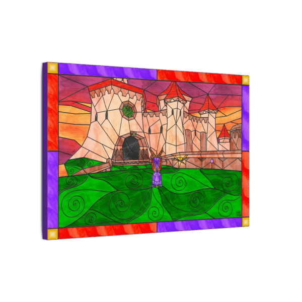 Stained Glass Gamer Dragon Landscape – Toasty - Original Digital Artwork on Canvas