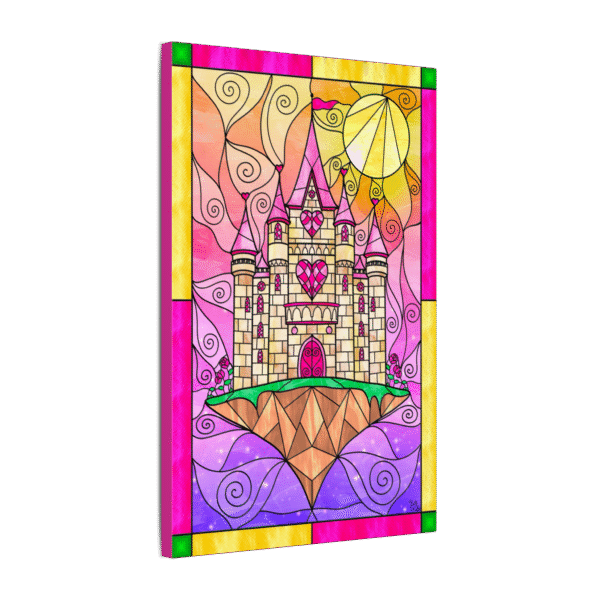Stained Glass Floating Heart Castle Vertical Landscape - Original Digital Artwork on Canvas