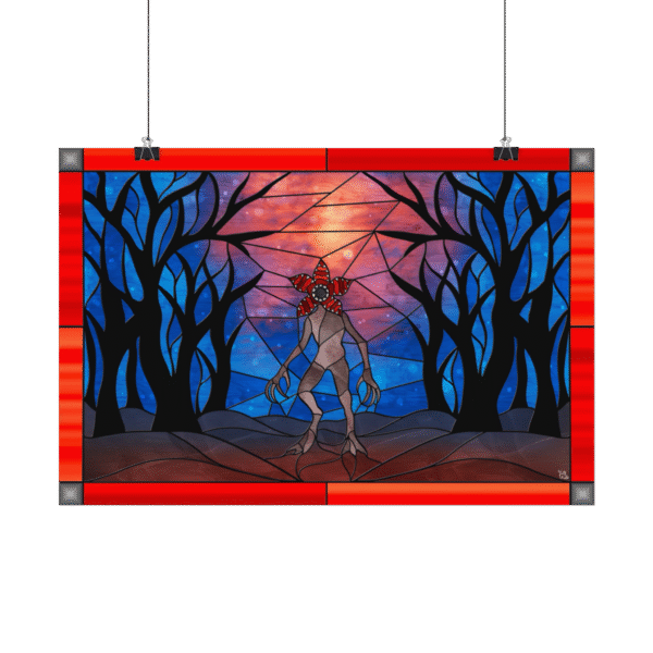 Stained Glass Creature Upside Down Forest Landscape – Original Digital Artwork on Poster