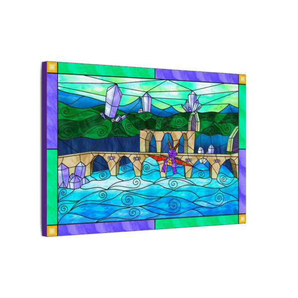 Stained Glass Gamer Dragon Landscape - Sunny Flight - Original Digital Artwork on Canvas