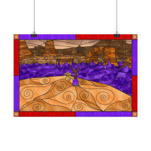 Stained Glass Gamer Dragon Landscape - Peace Keepers - Original Digital Artwork on Poster