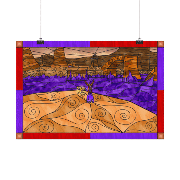 Stained Glass Gamer Dragon Landscape - Peace Keepers - Original Digital Artwork on Poster