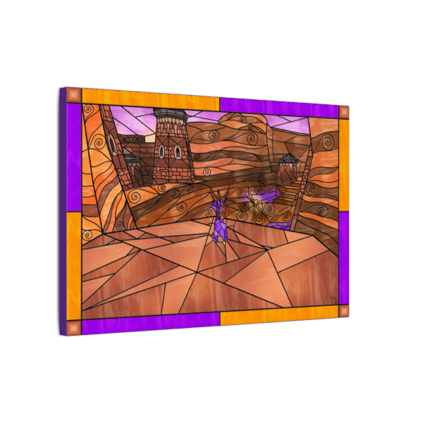 Stained Glass Gamer Dragon Landscape - Dry Canyon - Original Digital Artwork on Canvas