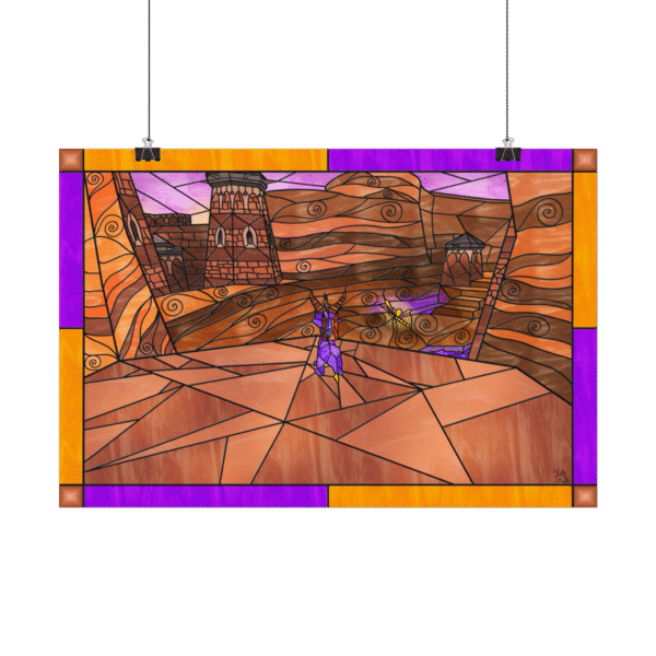 Stained Glass Gamer Dragon Landscape - Dry Canyon - Original Digital Artwork on Poster