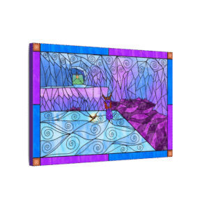 Stained Glass Gamer Dragon Landscape - Ice Cavern - Original Digital Artwork on Canvas