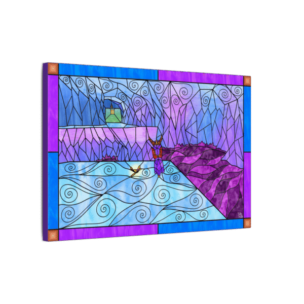 Stained Glass Gamer Dragon Landscape - Ice Cavern - Original Digital Artwork on Canvas